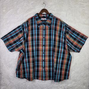 5XL Koman Sport Men's Blue & Orange Plaid Button‎ Up Shirt Y2K Madras